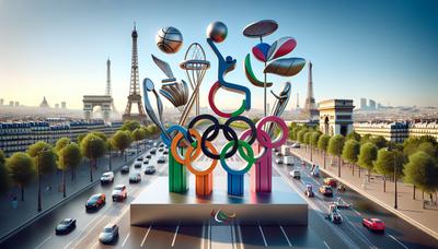 Icônes des sports paralympiques avec les monuments de Paris en arrière-plan.