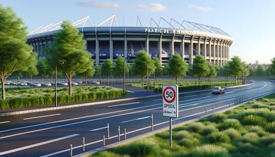 Parc des Princes; panneau de signalisation indiquant 50 km/h.