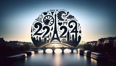 Logo Paris 2024 avec arrière-plan de paysage urbain paisible