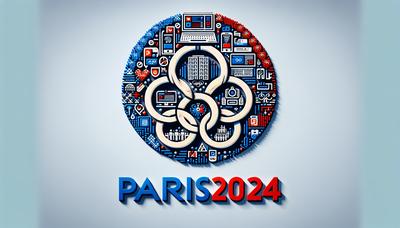 Logo des Jeux Olympiques de Paris 2024 avec des symboles de harcèlement numérique.