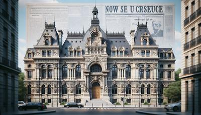 Façade du Palais de Justice de Paris avec surimpression de titre d'actualité