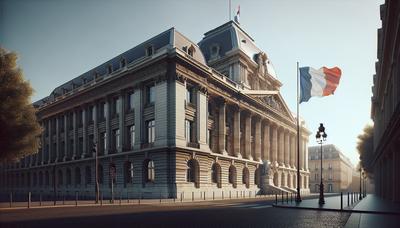 Palais de justice de Paris avec le drapeau français flottant à l'extérieur.