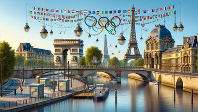 Monuments parisiens avec des décorations olympiques et des mesures de sécurité.