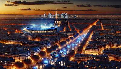 Horizont de Paris avec présence policière et lumières du stade.