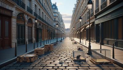 Rue de Paris avec des mesures anti-rats et des pièges visibles.