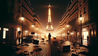 Panneaux de protestation dans les rues de Paris nuit paysage urbain tension