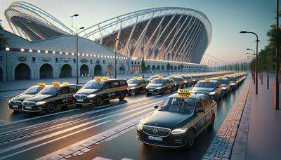 Les taxis parisiens alignés près des sites olympiques vides.