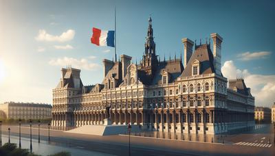 Bâtiment du Parlement avec le drapeau français en berne.