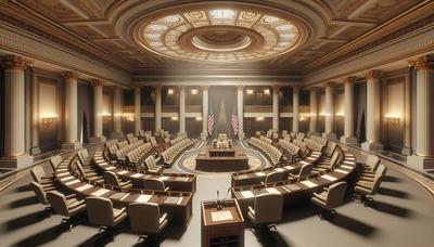 Chambre du Parlement avec le siège du Premier ministre vide.