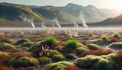 Paisaje de turberas con organismos microscópicos y emisión de carbono.