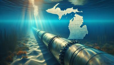 Pipeline unter Wasser mit Michigan-Staatskarte im Hintergrund