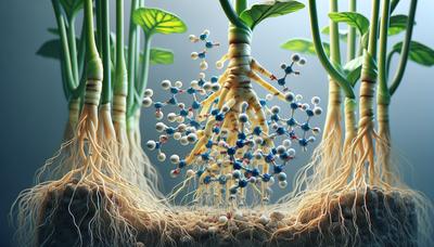 Plantenwortels met gemarkeerde moleculaire pathways voor fosforopname.