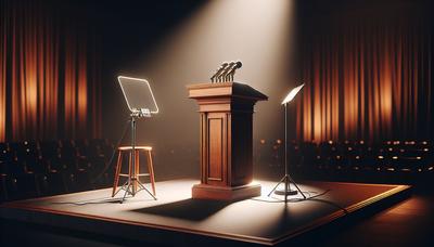 Podium avec micro et un prompteur à proximité