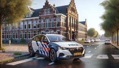 Politiewagen buiten schoolgebouw in Leeuwardenstraat.