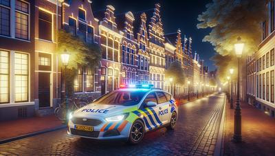 Politieauto geparkeerd op Utrechtse straat 's nachts.