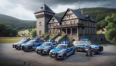 Polizeifahrzeuge vor einem Gebäude im Westerwald.