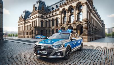 Polizeifahrzeuge vor einem deutschen Regierungsgebäude.