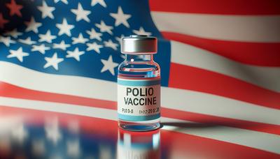 Fiala del vaccino antipolio con sfondo di bandiera americana.