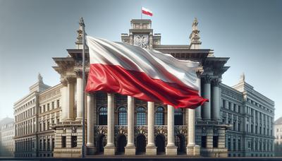 Bandiera polacca davanti all'edificio governativo.