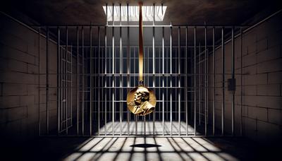 Barreaux de cellule de prison avec une médaille du prix Nobel