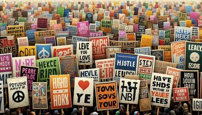 Des pancartes et des banderoles de protestation avec des messages de soutien