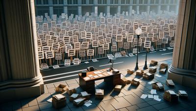 Cartelli di protesta e moduli di domanda di lavoro vuoti.