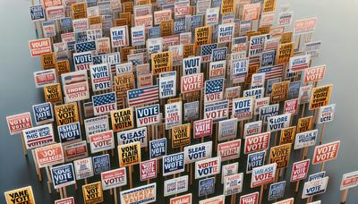 Carteles de protesta exigiendo prácticas de votación justas y claras.