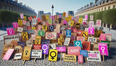 Pancartes de protestation en France prônant les droits reproductifs des femmes.