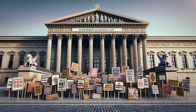 Protestschilder vor dem Bundesverfassungsgericht.