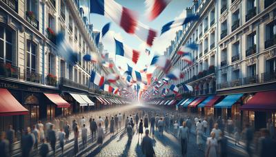 Manifestants avec des drapeaux français dans une rue bondée.