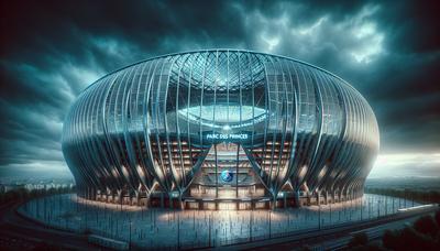 Extérieur du stade du PSG sous un ciel nuageux.