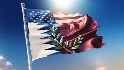 Drapeaux du Qatar et des États-Unis avec symbole de branche d'olivier.