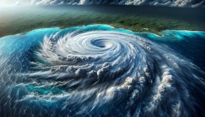 Uragano furioso sopra le acque dei Caraibi si avvicina alla costa della Giamaica.