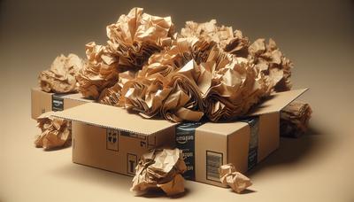 'Papel reciclado de relleno en paquetes de Amazon de cerca'