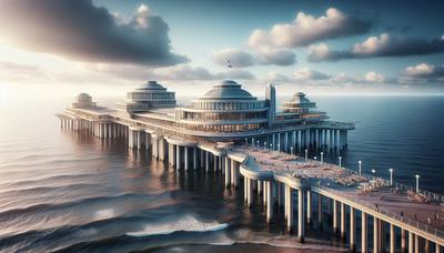 Render van gerenoveerde Scheveningse Pier met voorgestelde gebouwen