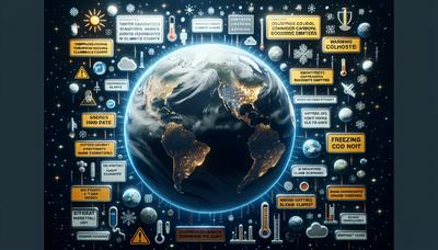 Messaggi scettici sul clima ripetuti attorno a un'illustrazione della Terra.