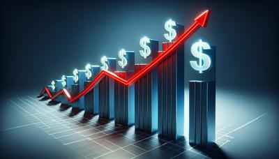 Gráfico de barras ascendentes com símbolo de dólar e linha vermelha