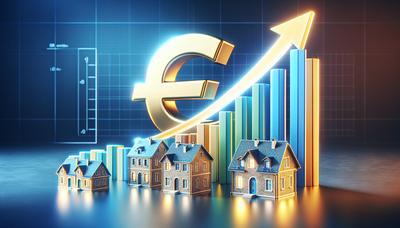 Aufsteigendes Balkendiagramm mit Euro-Symbol und Haus.