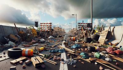 Barricades en Nouvelle-Calédonie avec des débris éparpillés.