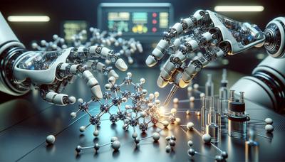 Roboterhände analysieren molekulare Strukturen zur Wirkstoffentdeckung.