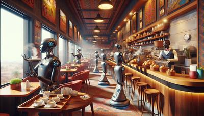 Des serveurs robotiques servent des clients dans un café kényan.