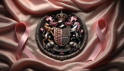 Blason royal avec fond de ruban rose pour la sensibilisation au cancer