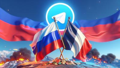 Drapeaux russe et français avec le logo de l'application Telegram