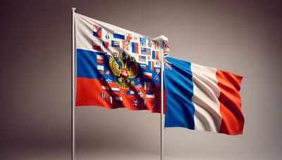 Bandiera russa accanto alla bandiera francese con simboli elettorali.