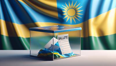 Urne électorale rwandaise avec drapeau national et bulletin de vote