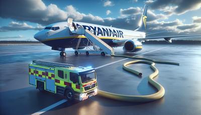 Risposta dei vigili del fuoco agli scivoli di emergenza di un aereo Ryanair.