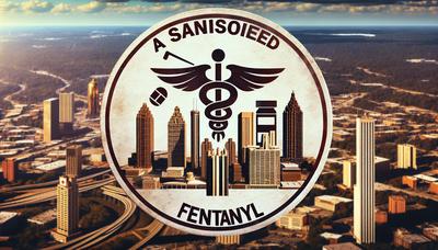 Símbolo sancionado do cartel com fentanil e cenário de Atlanta.