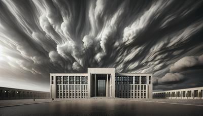 Sächsisches Parlamentsgebäude mit dramatischem wolkigem Himmel.