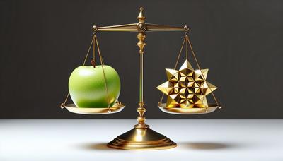 Waage der Gerechtigkeit balanciert Apple- und EU-Logos.