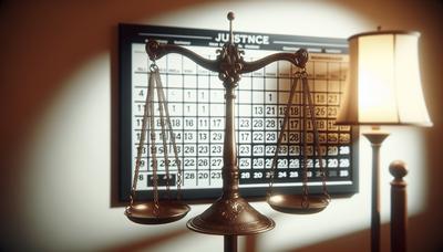 "Balance de la justice avec un calendrier en arrière-plan"